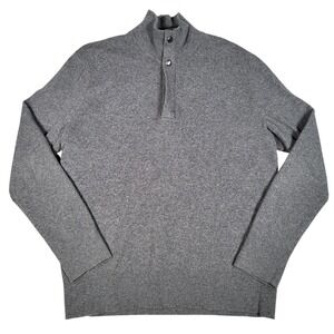 Banana Republic Sweater Mens L Mock Neck 1/4 Zip Snap Placket Gray Merino Wool